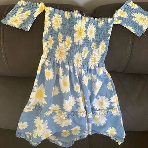 SHEIN Blue and Yellow Smocked Off-the-Shoulder Sundress